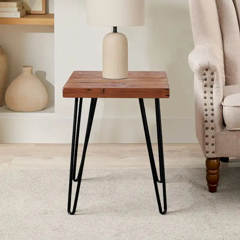 Greenage Wood End Table with Iron Legs