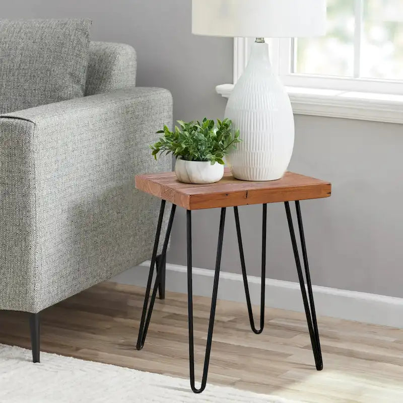 Greenage Wood End Table with Iron Legs