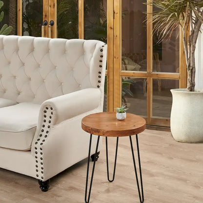 Greenage Wood End Table with Iron Legs