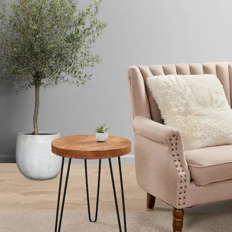 Greenage Wood End Table with Iron Legs