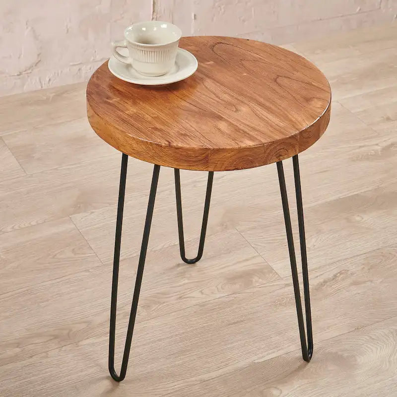 Greenage Wood End Table with Iron Legs