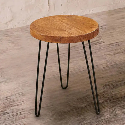 Greenage Wood End Table with Iron Legs