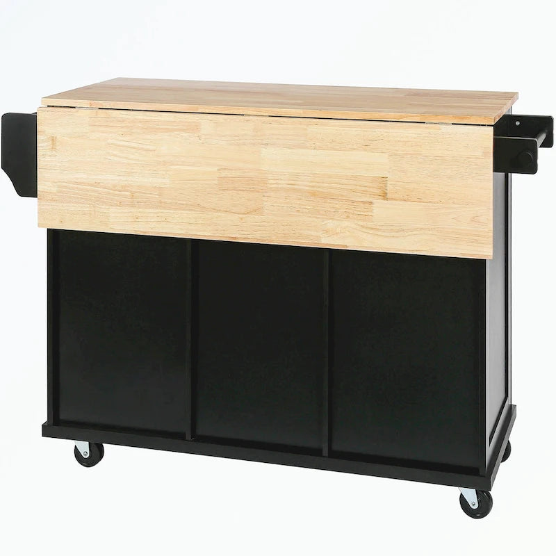 Kitchen Cart with 5 Wheels with Storage Cabinet and 3 Drawers