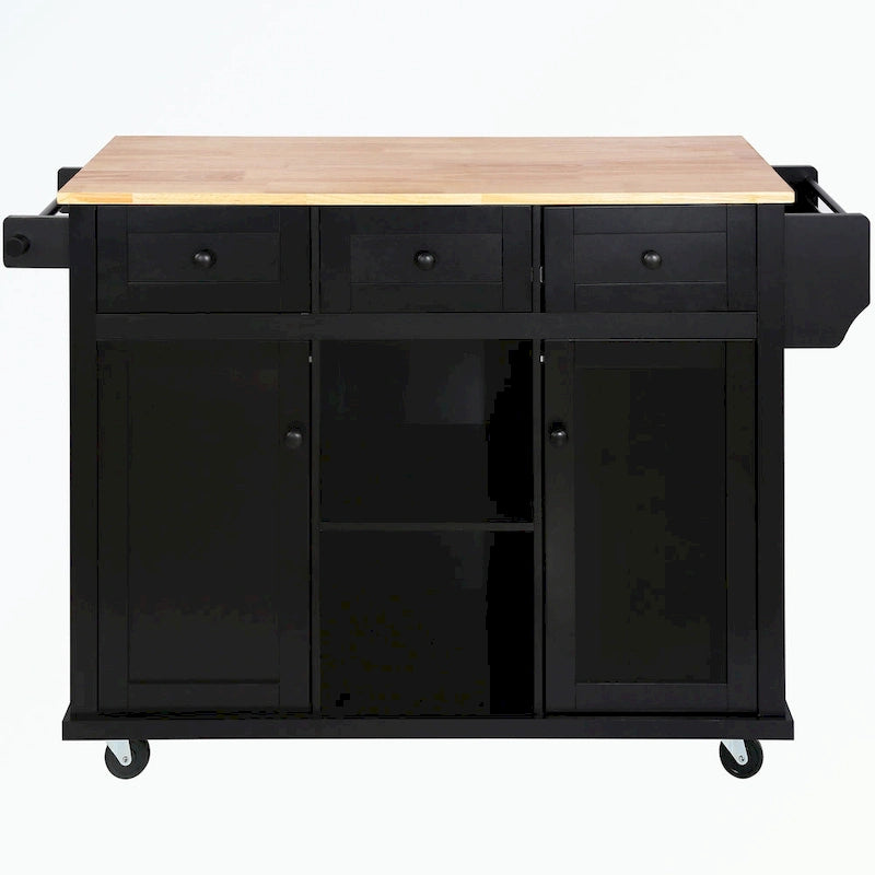 Kitchen Cart with 5 Wheels with Storage Cabinet and 3 Drawers