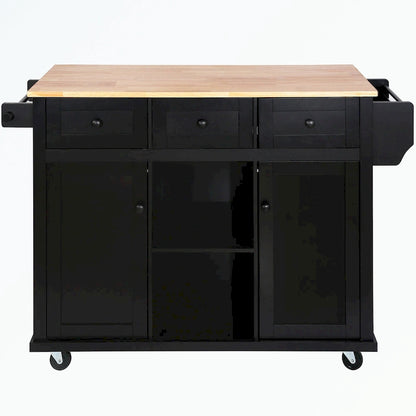 Kitchen Cart with 5 Wheels with Storage Cabinet and 3 Drawers