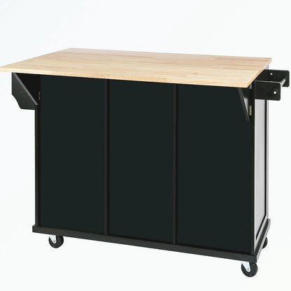 Kitchen Cart with 5 Wheels with Storage Cabinet and 3 Drawers