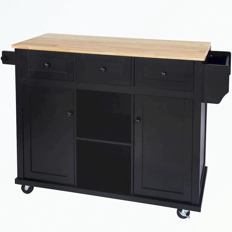 Kitchen Cart with 5 Wheels with Storage Cabinet and 3 Drawers