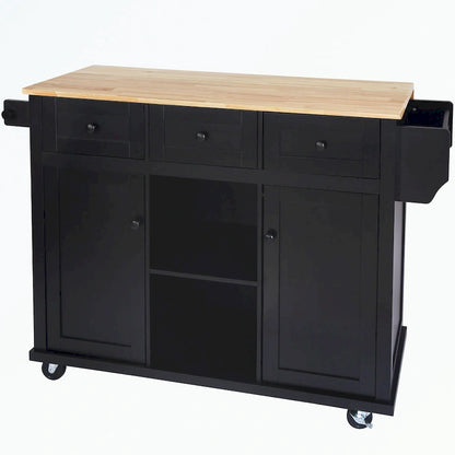 Kitchen Cart with 5 Wheels with Storage Cabinet and 3 Drawers