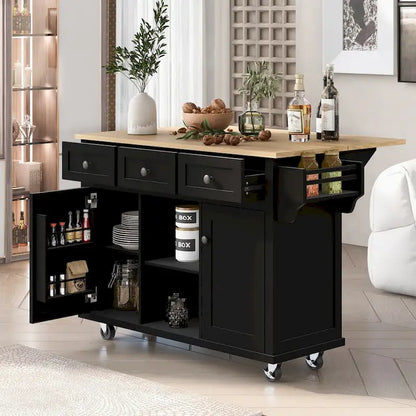 Kitchen Cart with 5 Wheels with Storage Cabinet and 3 Drawers