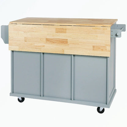 Kitchen Cart with 5 Wheels with Storage Cabinet and 3 Drawers