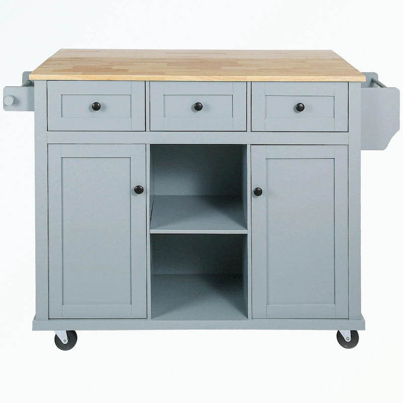 Kitchen Cart with 5 Wheels with Storage Cabinet and 3 Drawers