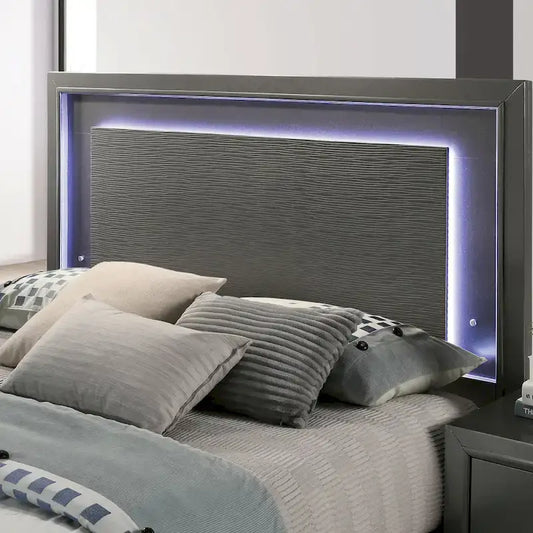 Lalt Contemporary Metallic Grey Wood LED Lighting Platform King Bed by Furniture of America