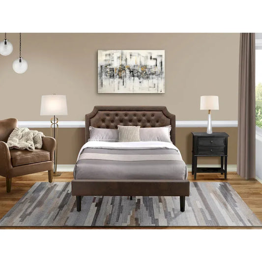 2-Piece King Bedroom set with Bed and Wire Brushed Black End Table - Dark Brown Pu leather and Black Legs (Bed Size Option)