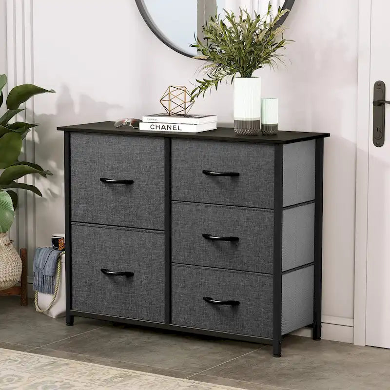 5-drawers Furniture Storage Chest Grey Dresser Organizer