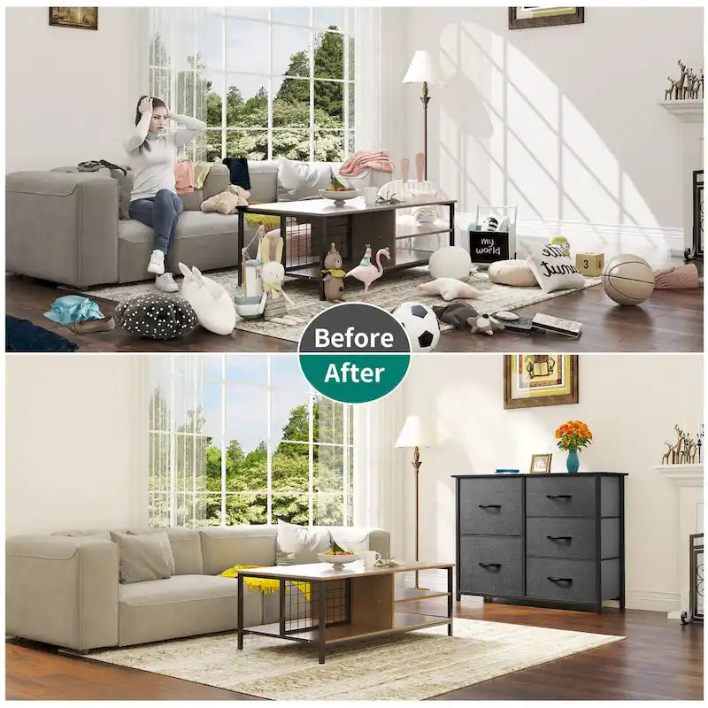 5-drawers Furniture Storage Chest Grey Dresser Organizer