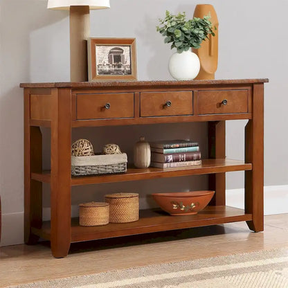 48 Solid Pine Wood Top Console Table with 3 Storage Drawers