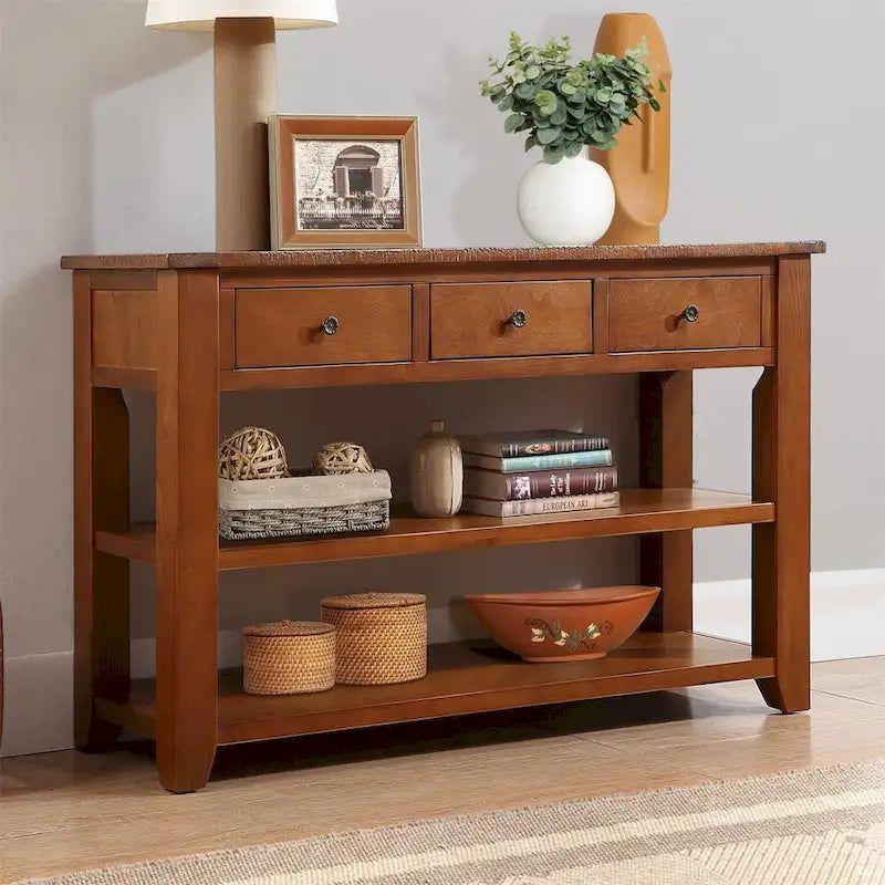48 Solid Pine Wood Top Console Table with 3 Storage Drawers