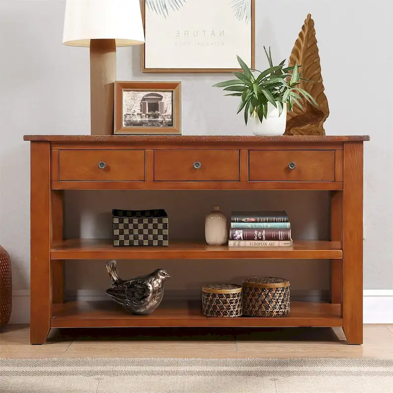 48 Solid Pine Wood Top Console Table with 3 Storage Drawers