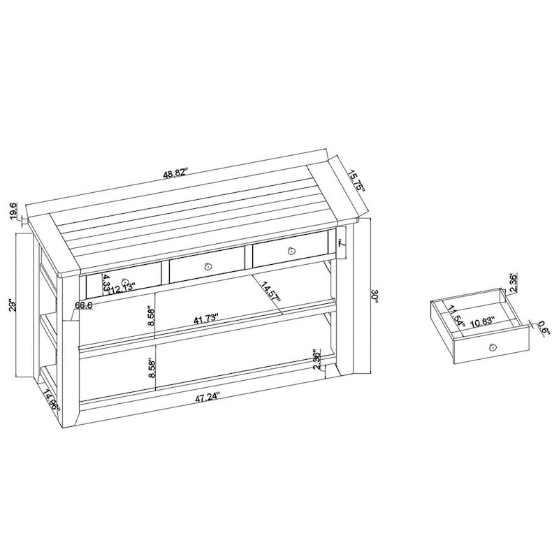 48 Solid Pine Wood Top Console Table with 3 Storage Drawers