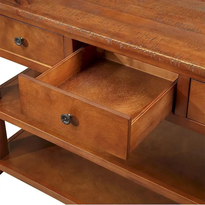 48 Solid Pine Wood Top Console Table with 3 Storage Drawers