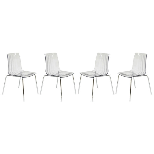 Ralph Acrylic Plastic Dining Chair (Set of 4) Chrome Metal Legs Modern Transparent Accent Side Chair for Dining Room & Kitchen
