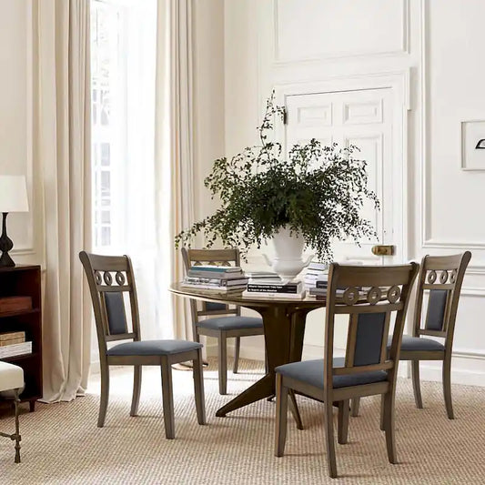 Modern Farmhouse Natural Rubberwood Upholstered Gray Dining Chair, Set of 2