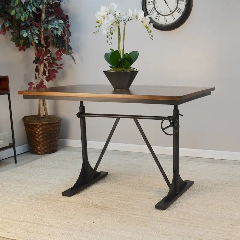 Rhett Adjustable Elm and Black Table - Brown