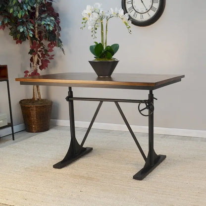 Rhett Adjustable Elm and Black Table - Brown