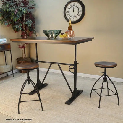 Rhett Adjustable Elm and Black Table - Brown