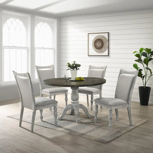 Roundhill Furniture Iris 5-Piece Dining Set, Weathered White and Gray