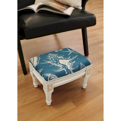 Navy Seashells Footstool