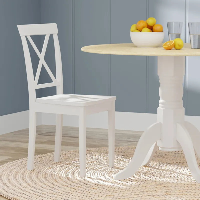 3-Piece Dining Set, 42 Round Drop-Leaf Table and X-Back Chairs