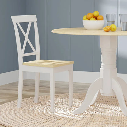 3-Piece Dining Set, 42 Round Drop-Leaf Table and X-Back Chairs