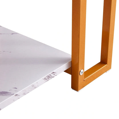 39.37 L MDF Rectangle Tabletop Iron Coffee Table , Dining Room, Coffee Shop, Resterant, White Top, Gold Leg