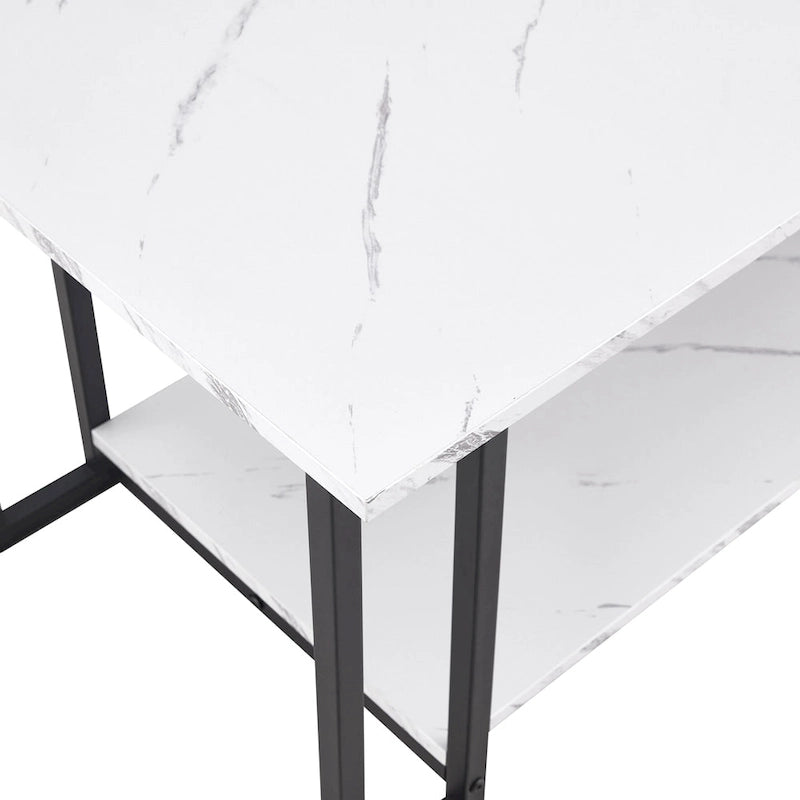 39.37 L MDF Rectangle Tabletop Iron Coffee Table , Dining Room, Coffee Shop, Resterant, White Top, Gold Leg