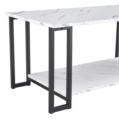 39.37 L MDF Rectangle Tabletop Iron Coffee Table , Dining Room, Coffee Shop, Resterant, White Top, Gold Leg