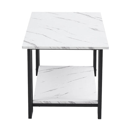 39.37 L MDF Rectangle Tabletop Iron Coffee Table , Dining Room, Coffee Shop, Resterant, White Top, Gold Leg