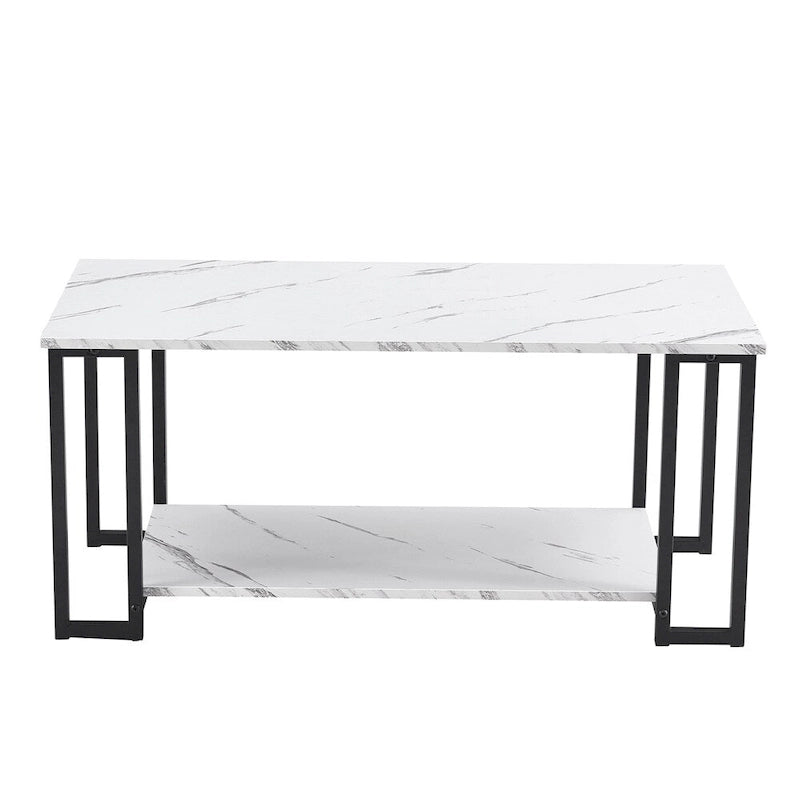 39.37 L MDF Rectangle Tabletop Iron Coffee Table , Dining Room, Coffee Shop, Resterant, White Top, Gold Leg