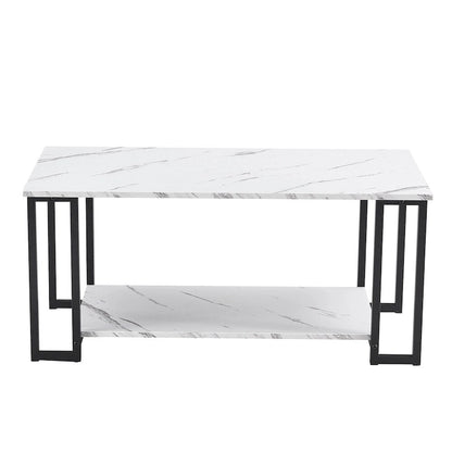 39.37 L MDF Rectangle Tabletop Iron Coffee Table , Dining Room, Coffee Shop, Resterant, White Top, Gold Leg