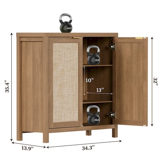 SICOTAS Rattan Sideboard Buffet Accent Storage Cabinet with 2 Doors - N/A