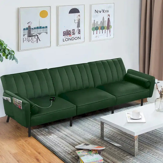 3-Seater Convertible Sleeper Couch, Sectional Sleeper Sofa Bed with Charging Ports for Apartment - 3-Person