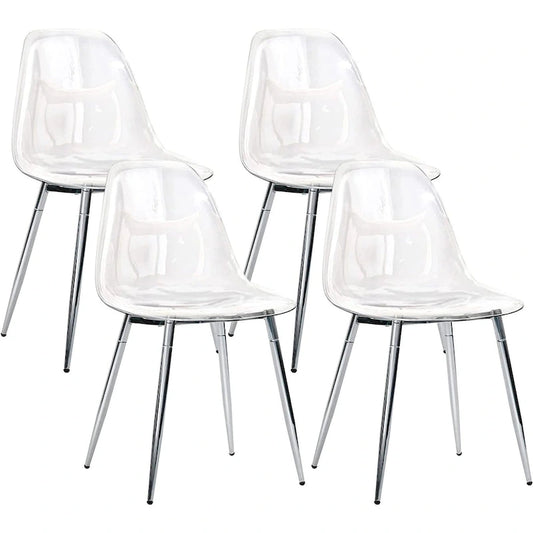 Modern Plastic Shell Accent Side Chairs with metal Legs, Transparent