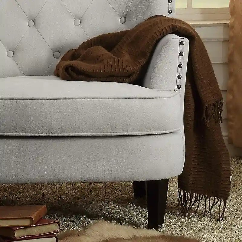 Moser Bay Mignon Velvet / Linen 30 Wide Tufted Wingback Accent Chair