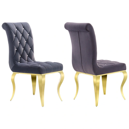 Grey Velvet Dining Chairs with Polished Gold Legs