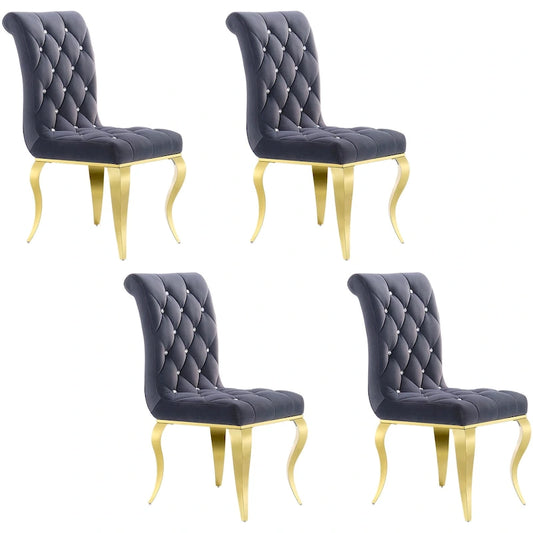 Grey Velvet Dining Chairs with Polished Gold Legs