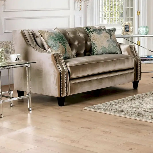 Vynn Transitional Solid Wood Padded Loveseat by Furniture of America