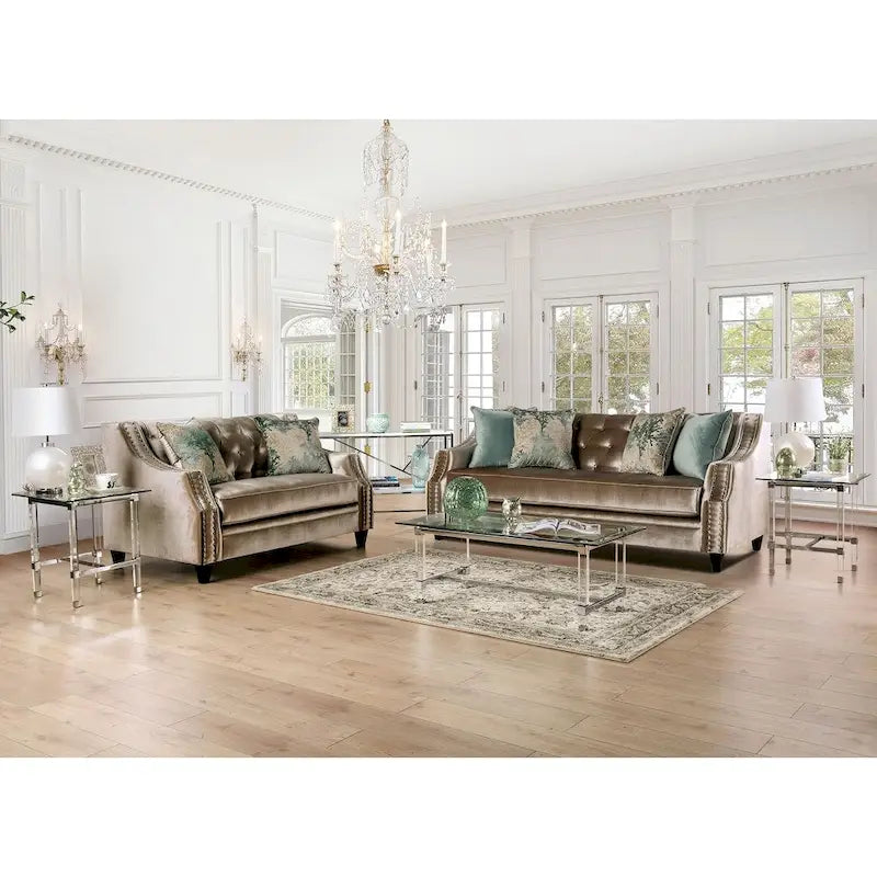 Vynn Transitional Solid Wood Padded Loveseat by Furniture of America