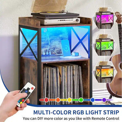 Moasis Record Player Turntable Stand Wheeled with LED Light, Charging Station