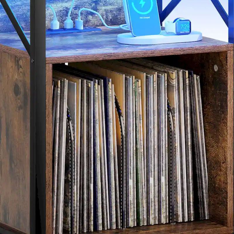 Moasis Record Player Turntable Stand Wheeled with LED Light, Charging Station