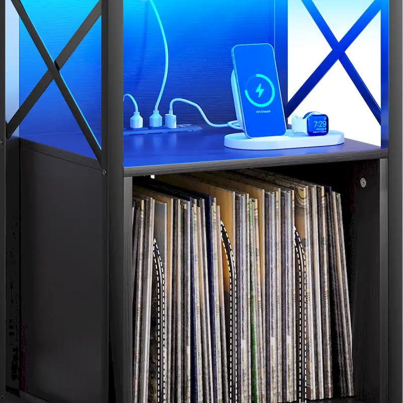 Moasis Record Player Turntable Stand Wheeled with LED Light, Charging Station